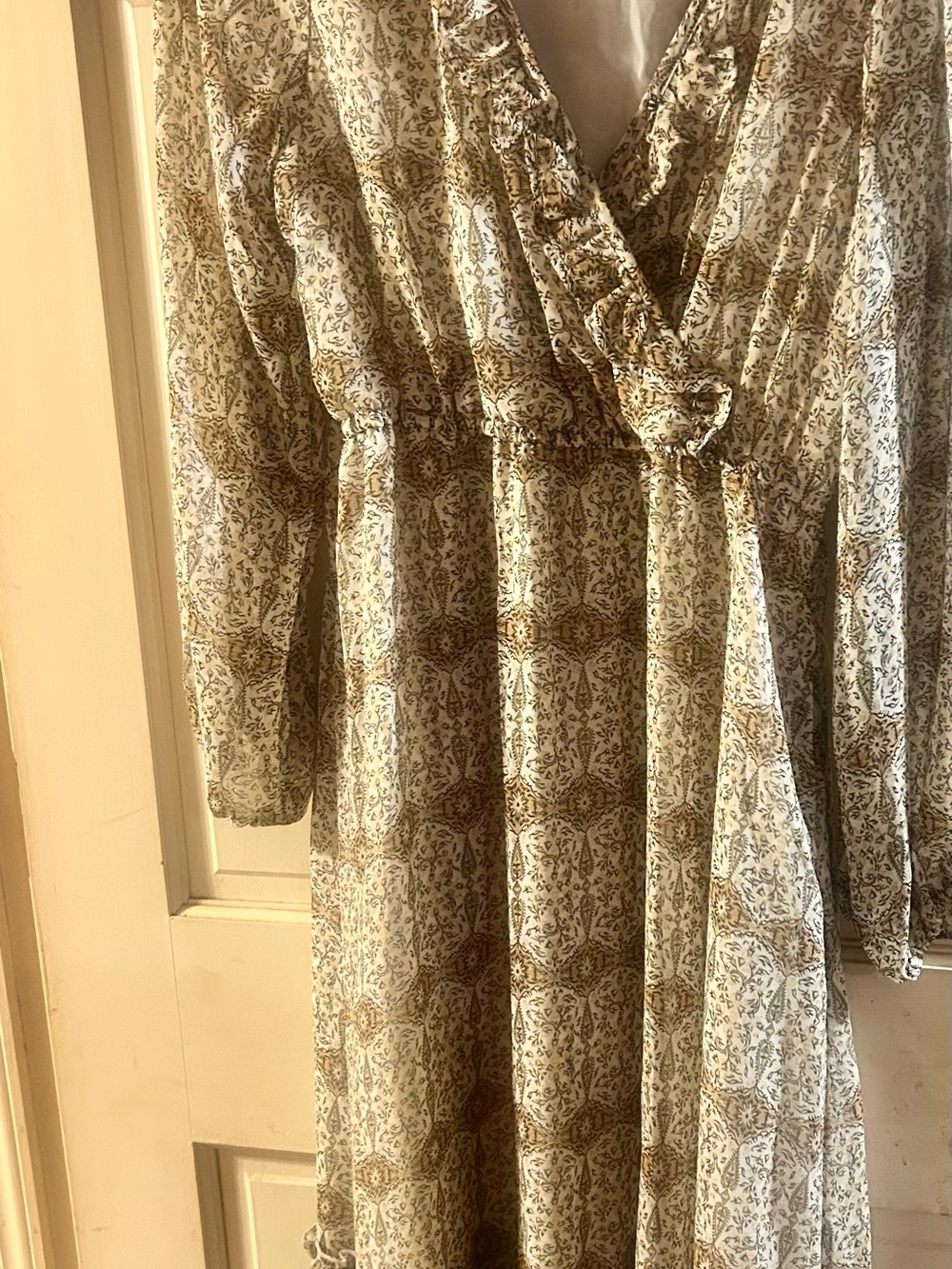 Hayden Cream and Gold Paisley Wrap Maxi Dress